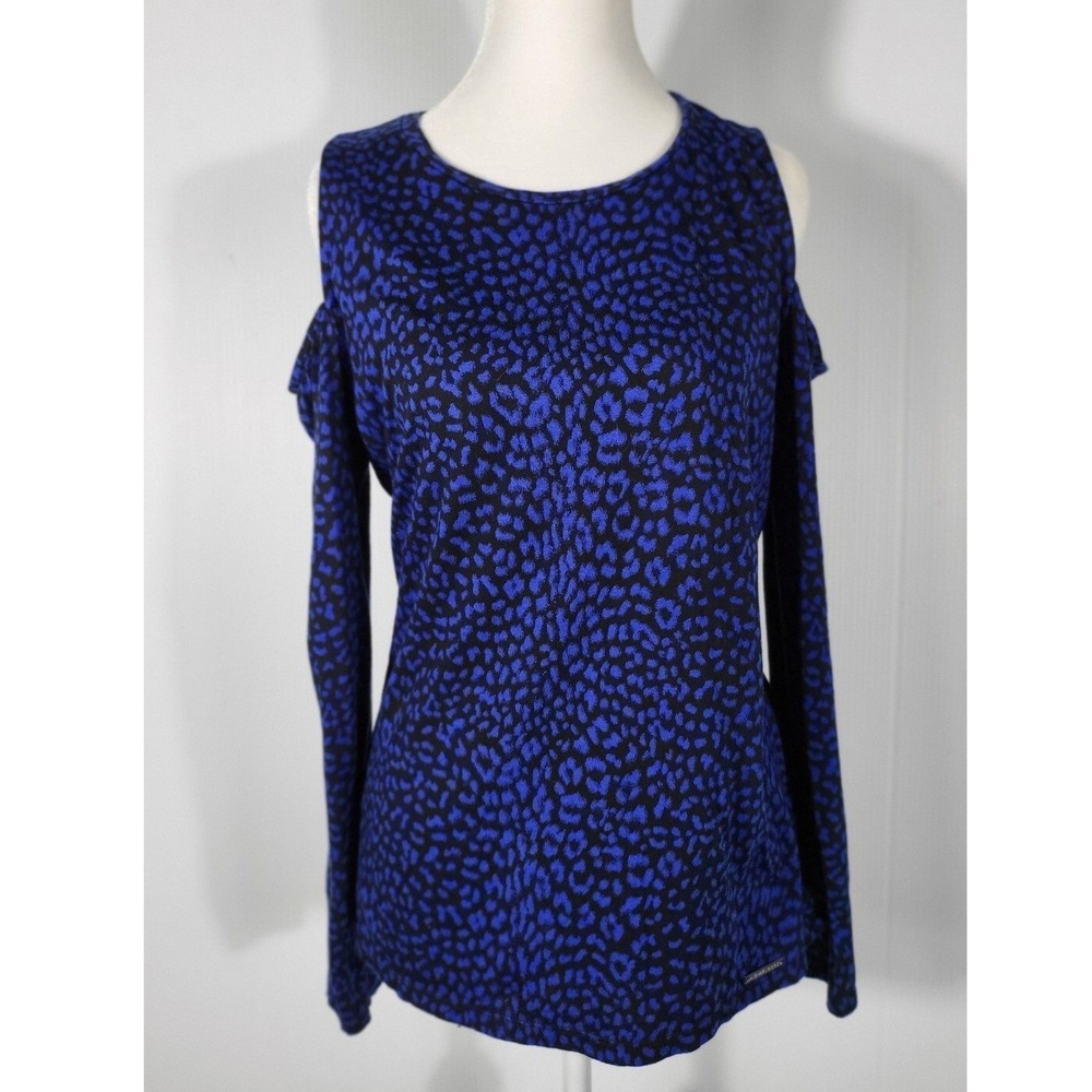 Michael Kors Cold Shoulder Top Animal Print Long Sleeve Blouse L